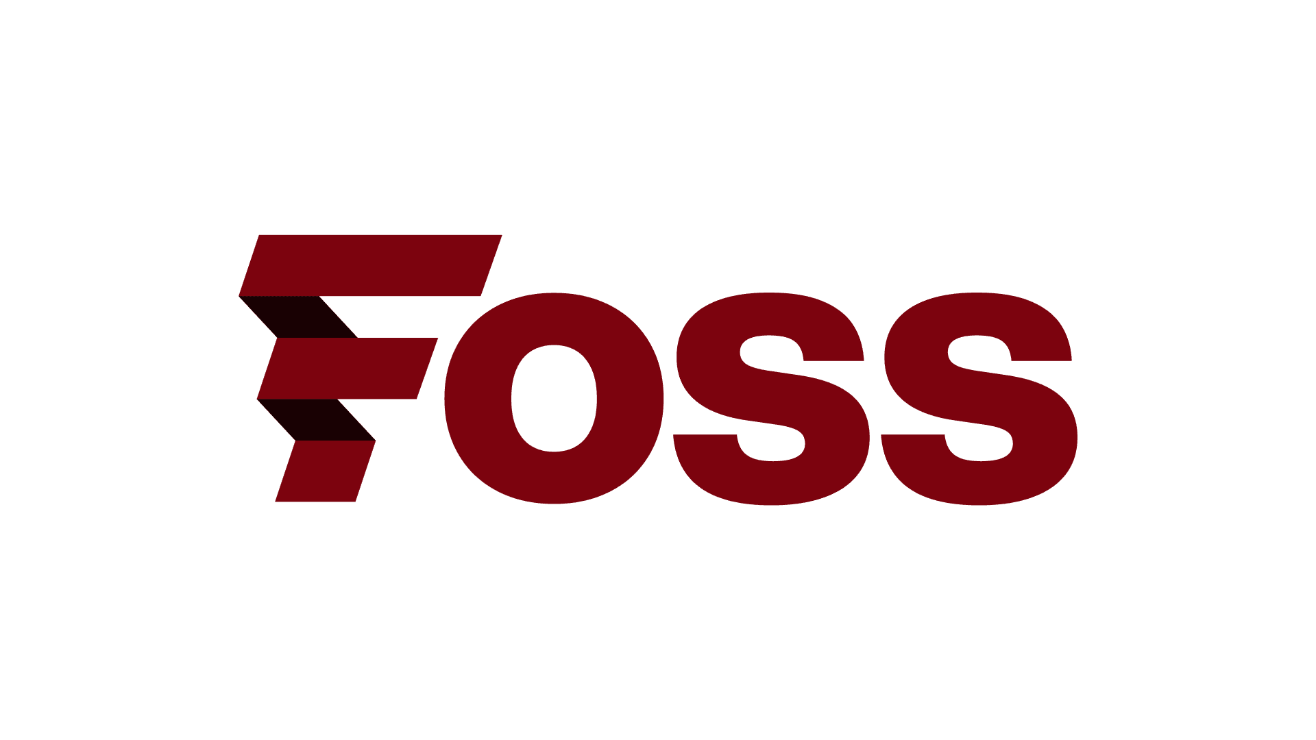 The Foss wordmark in dark red on white