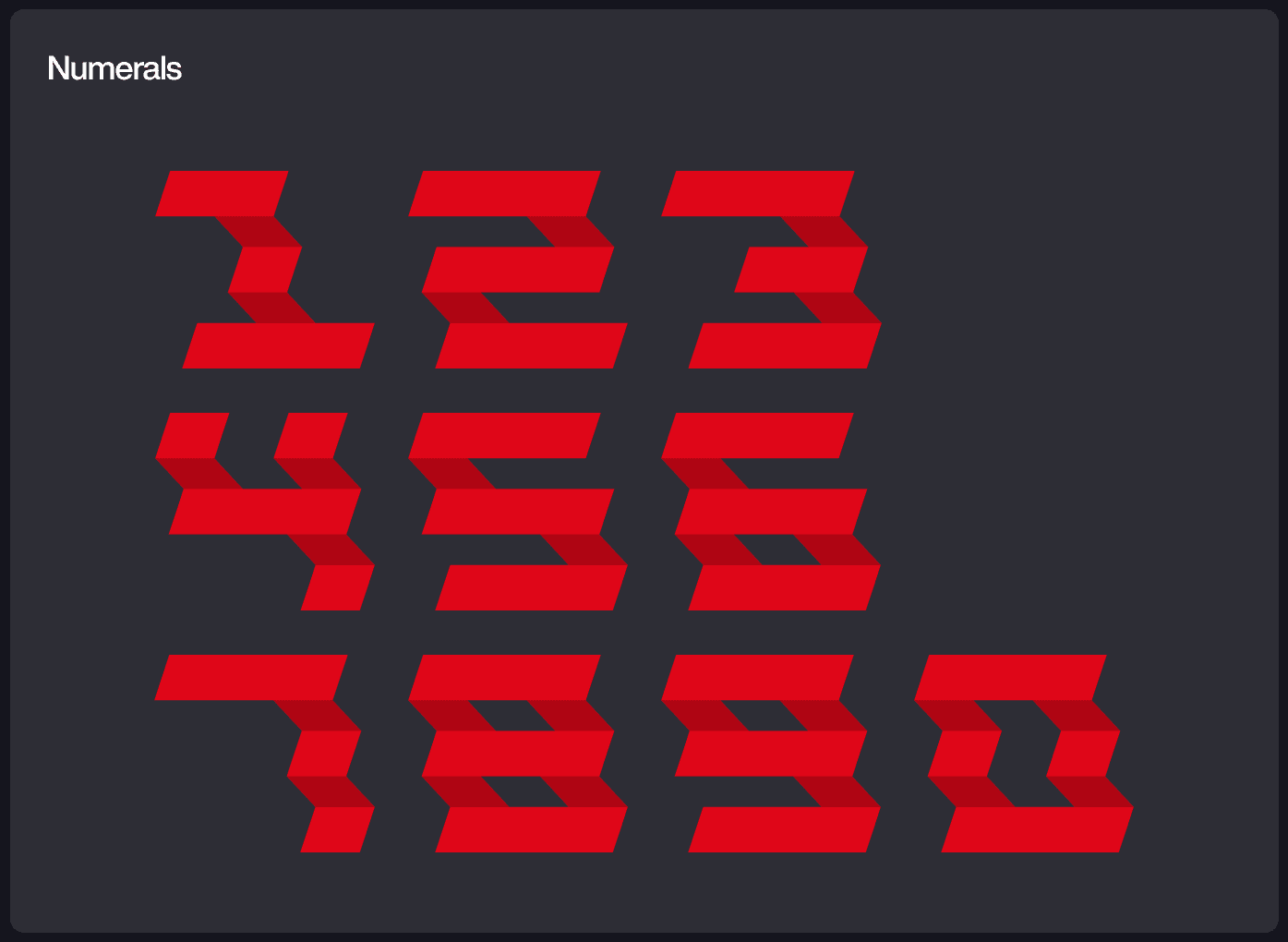 Custom Foss numerals, cut from the logomark, in red