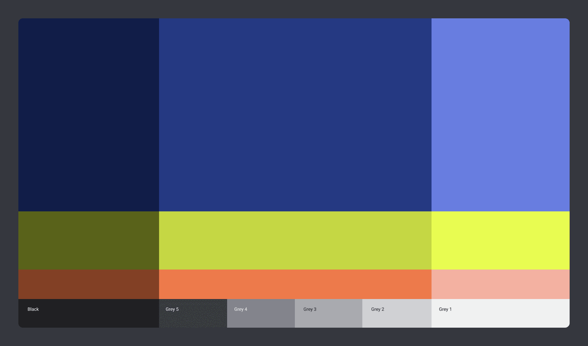 The I&C Solutions color palette: navy, blue, periwinkle, lime, orange, and greys