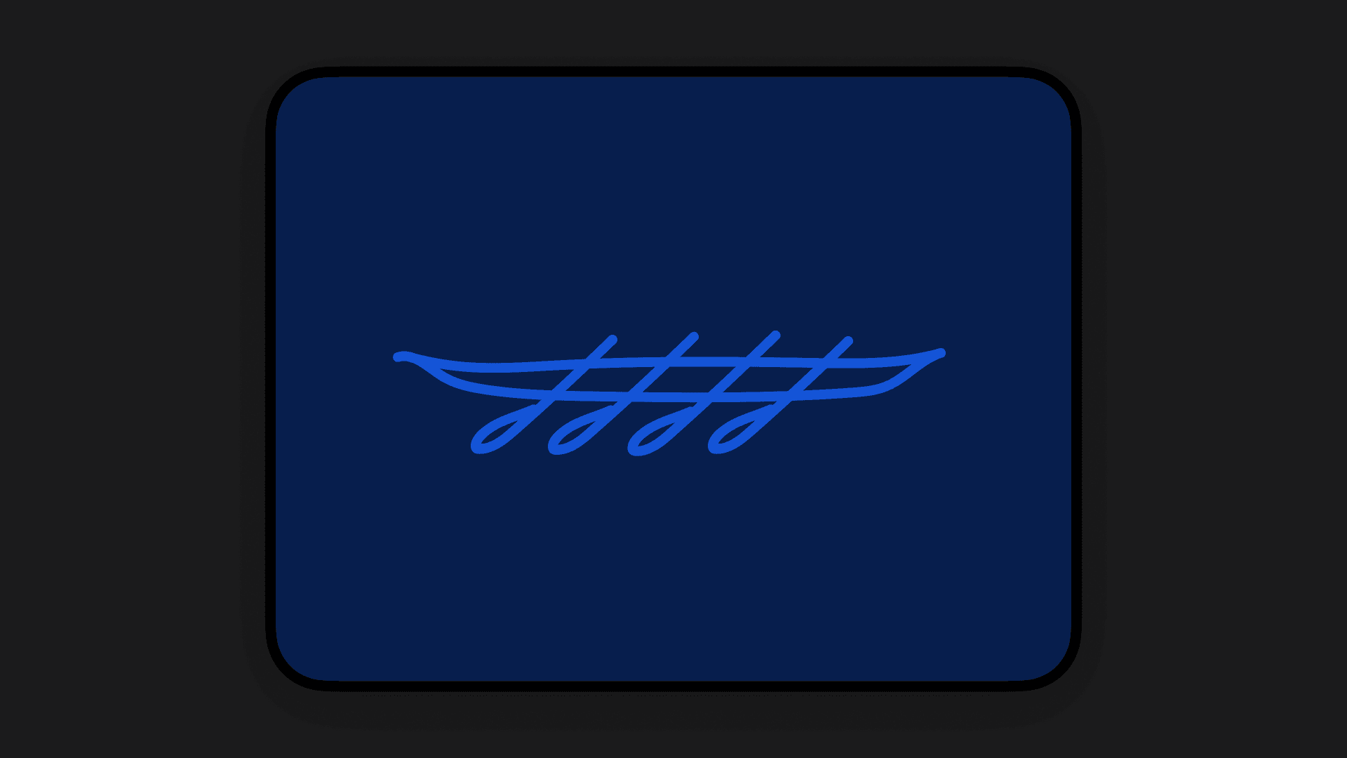 The Wayfinder canoe mark in blue on a navy tablet screen
