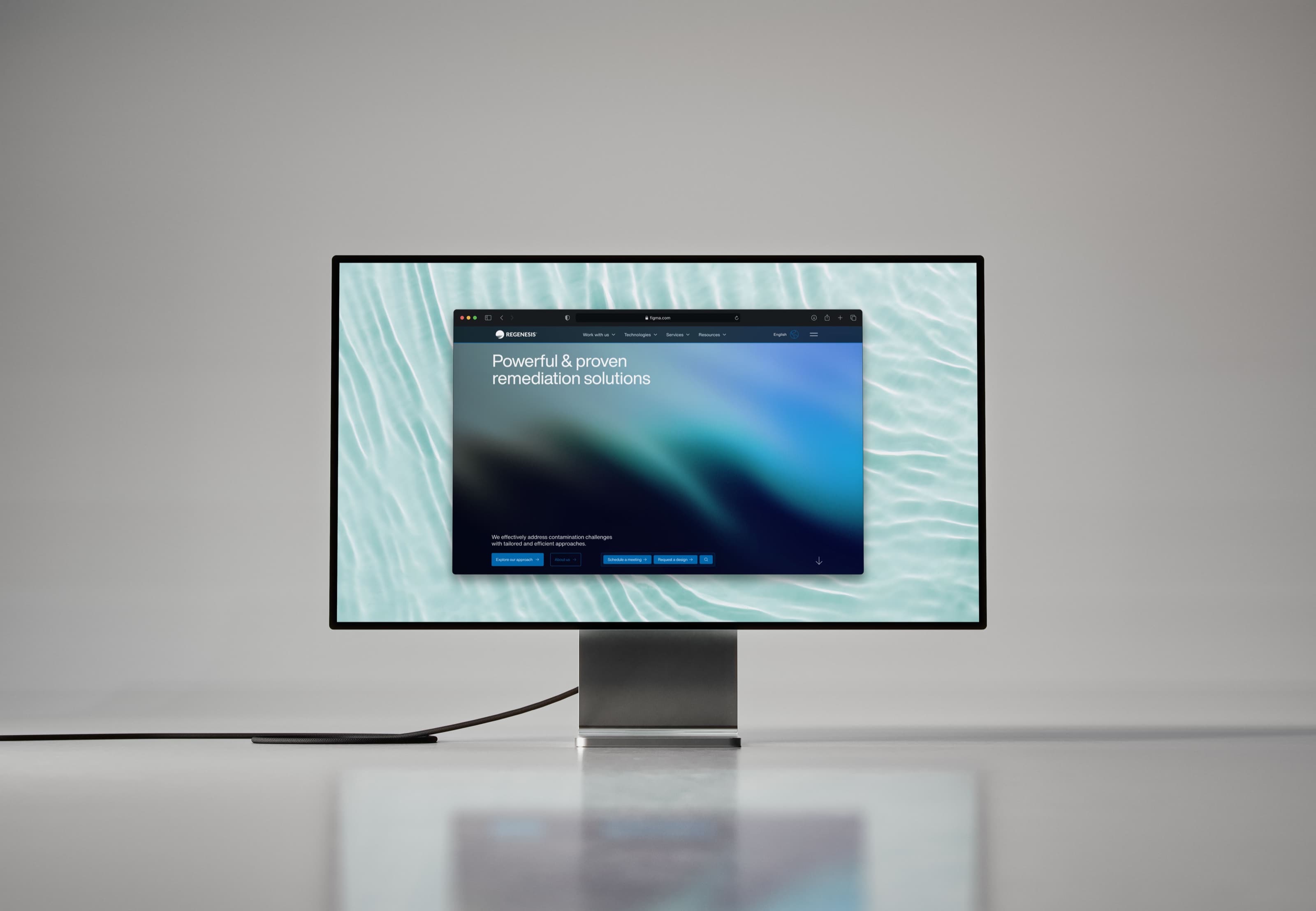 Regenesis homepage, headlined Powerful and proven remediation solutions, on a desktop display
