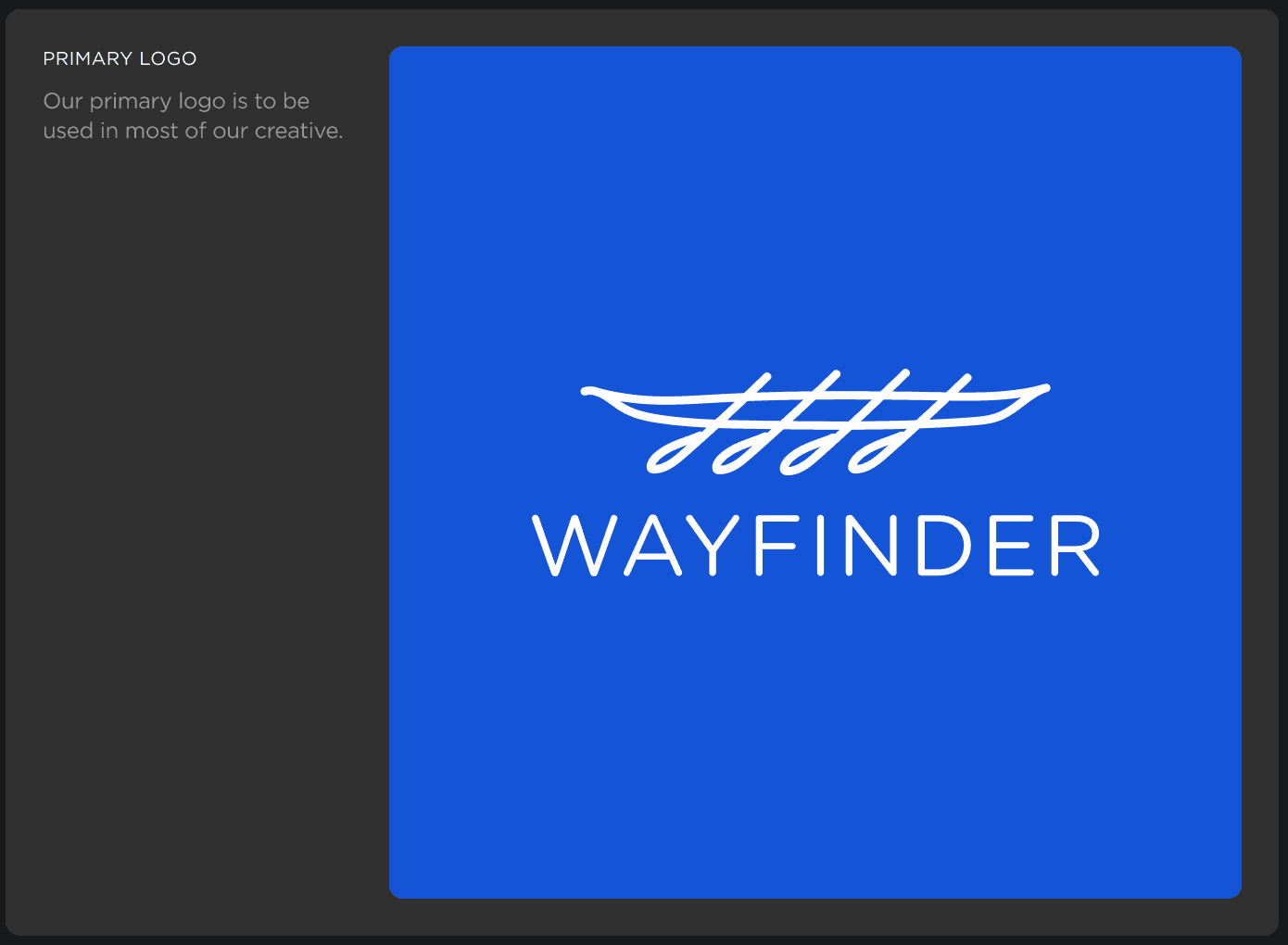 Wayfinder's primary logo, the canoe mark over the Wayfinder wordmark, in white on blue