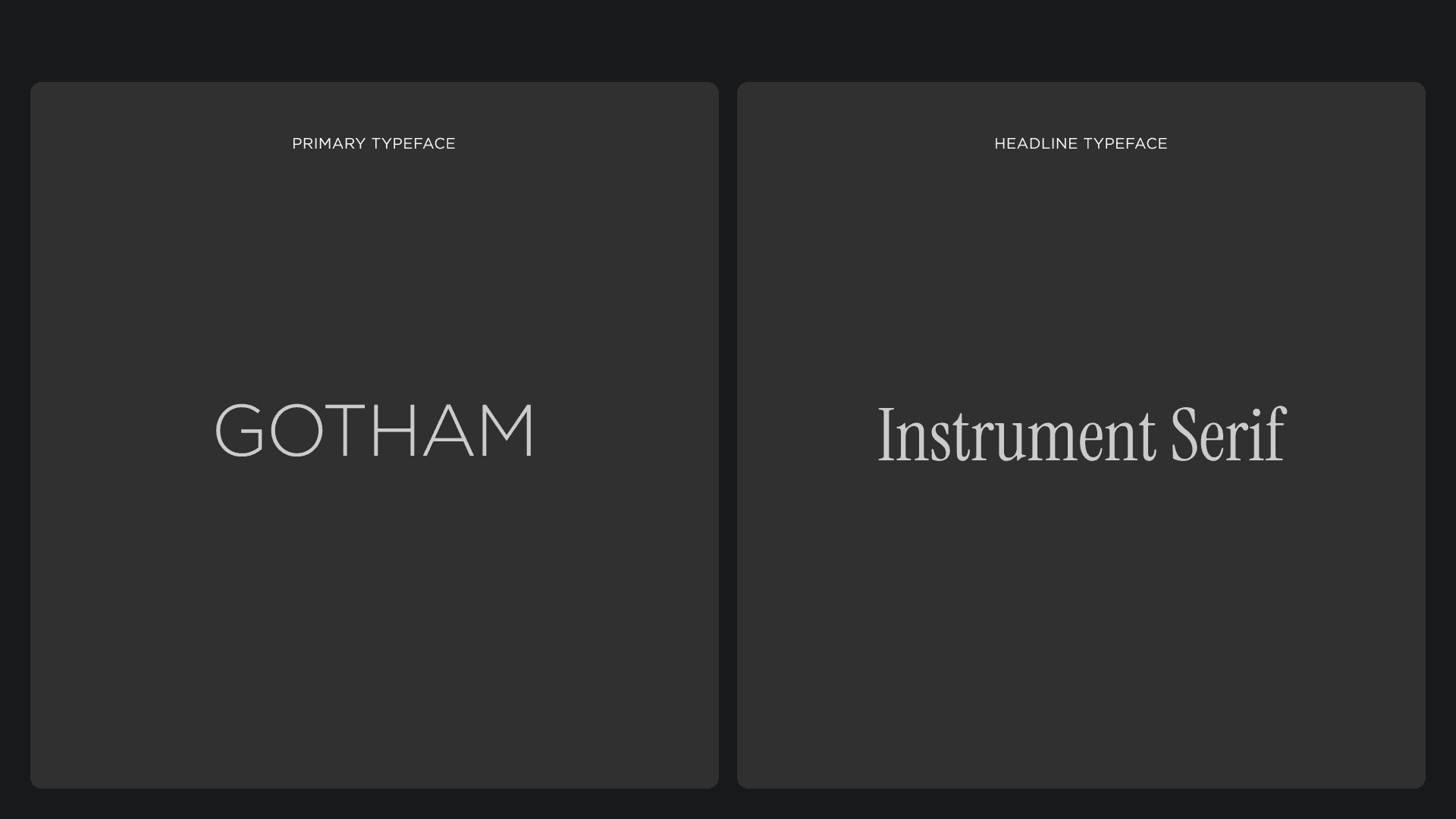 Wayfinder's typefaces: Gotham for text and Instrument Serif for headlines